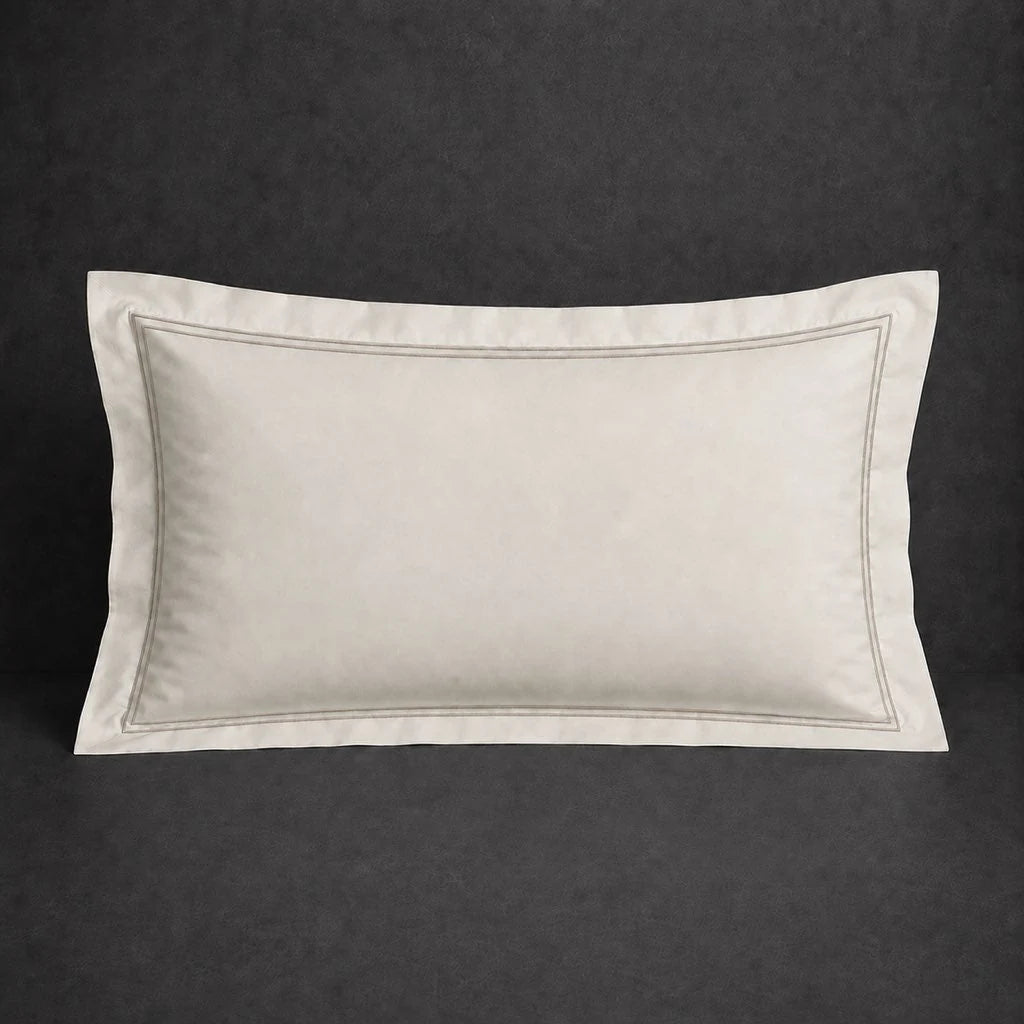 Ivory Cream Oxford Pillow Case, Standard and King, with Stone two-row satin stitch - Linen and Co