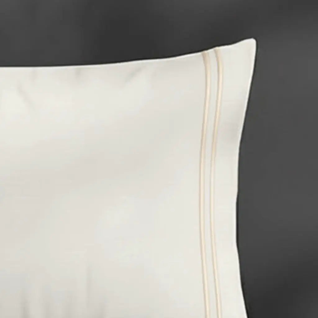 Ivory Cream Plain Pillow Case with Cream two-row satin stitch - border close-up - Linen and Co