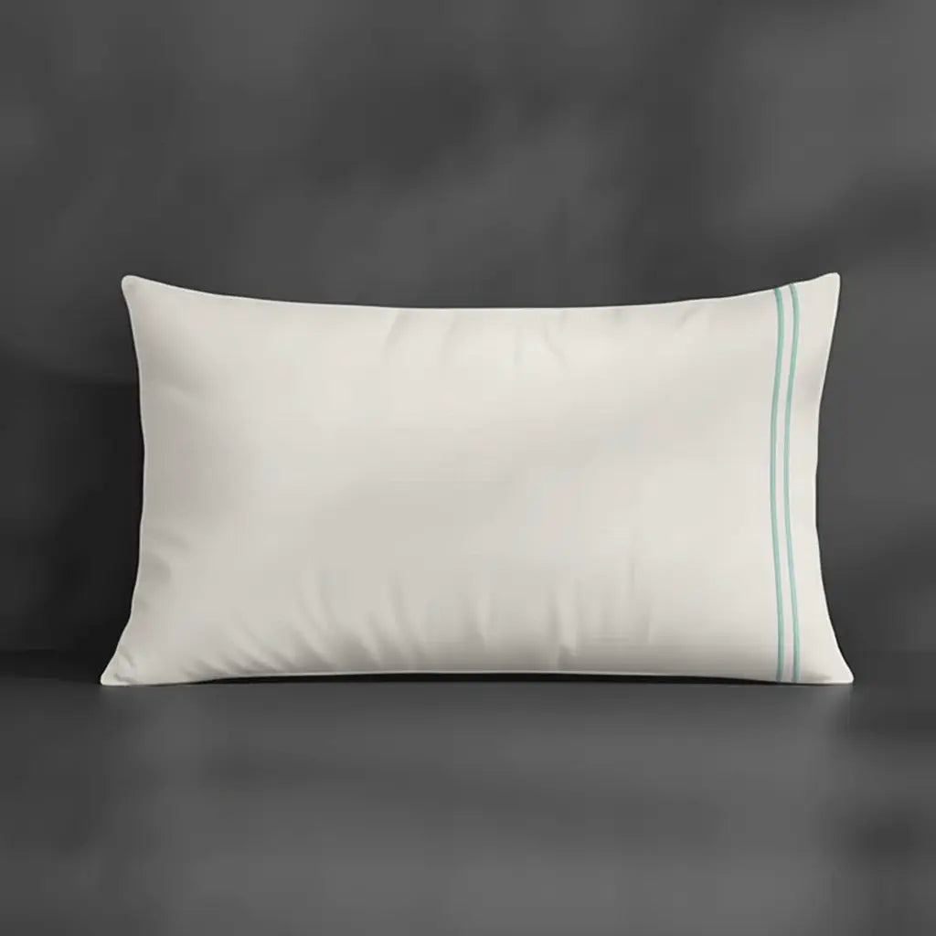 Ivory Cream Plain Pillow Case, Standard and King, with Duck Egg two-row satin stitch - Linen and Co