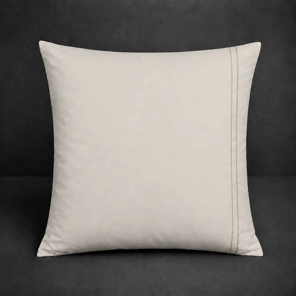 Ivory Cream Plain Pillow Case, Continental, with Stone two-row satin stitch - Linen and Co