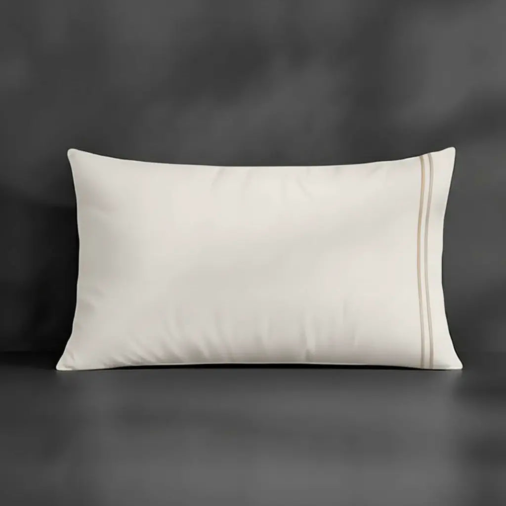 Ivory Cream Plain Pillow Case, Standard and King, with Stone two-row satin stitch - Linen and Co