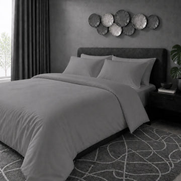 Grey 200TC cotton percale plain duvet cover set with no satin stitch - hero - Linen and Co