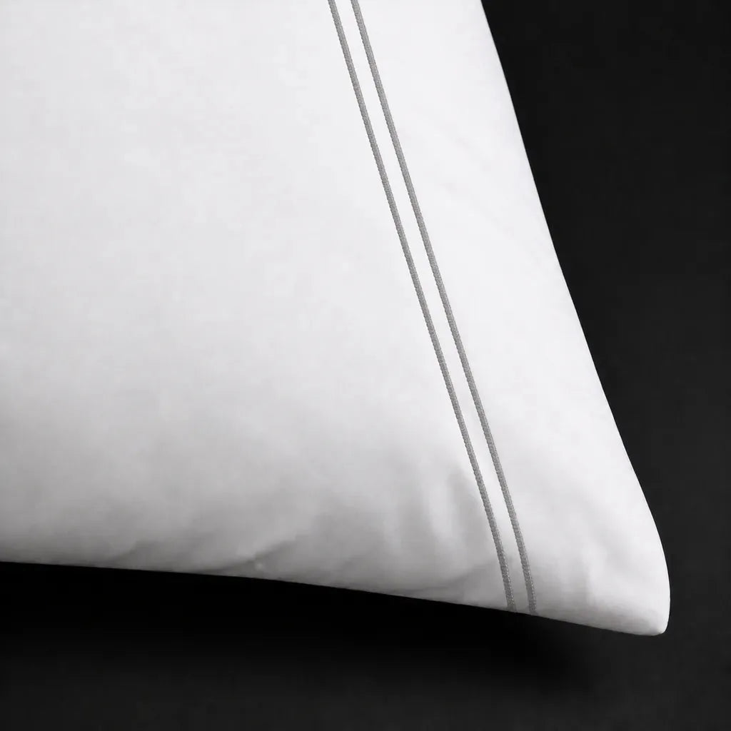 White 200TC plain duvet cover with Grey two row satin stitch - satin stitch close-up - Linen and Co