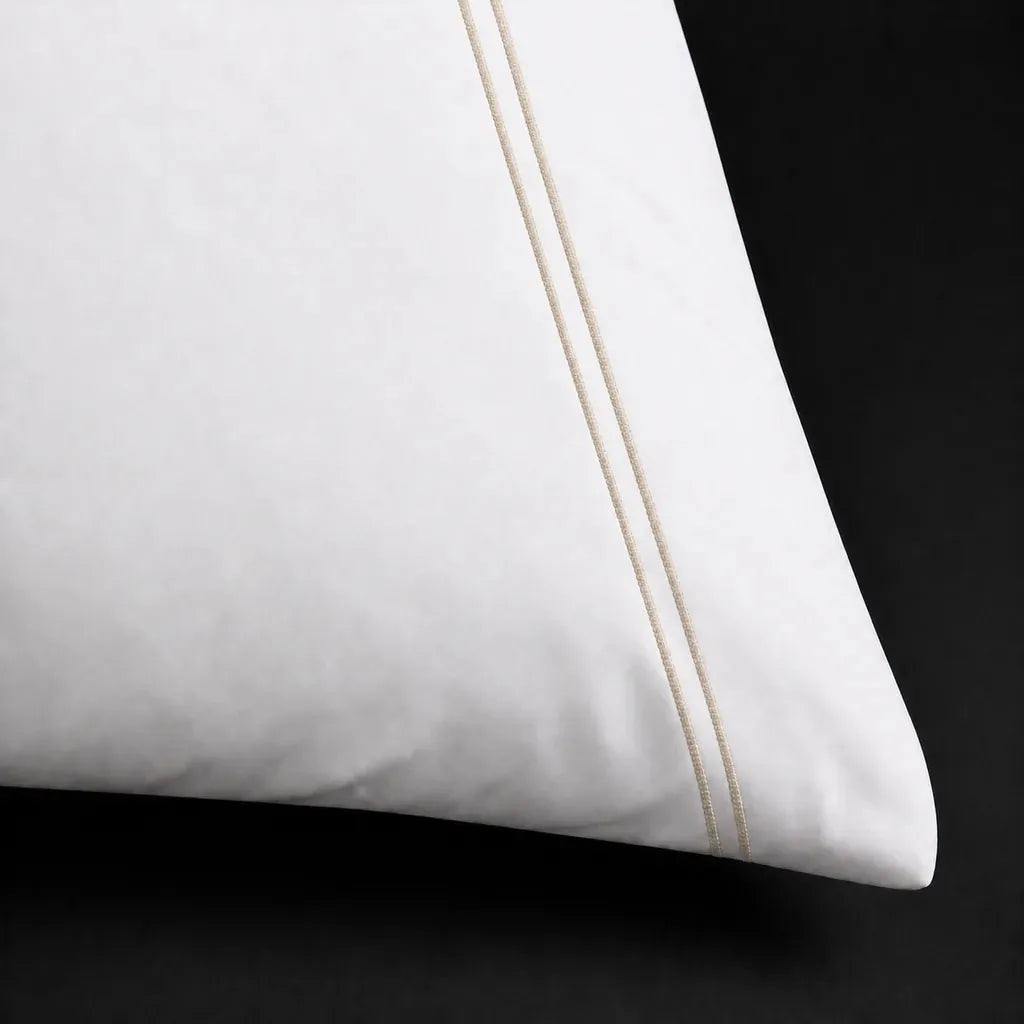 White 200TC plain duvet cover with Stone two row satin stitch - satin stitch close-up - Linen and Co