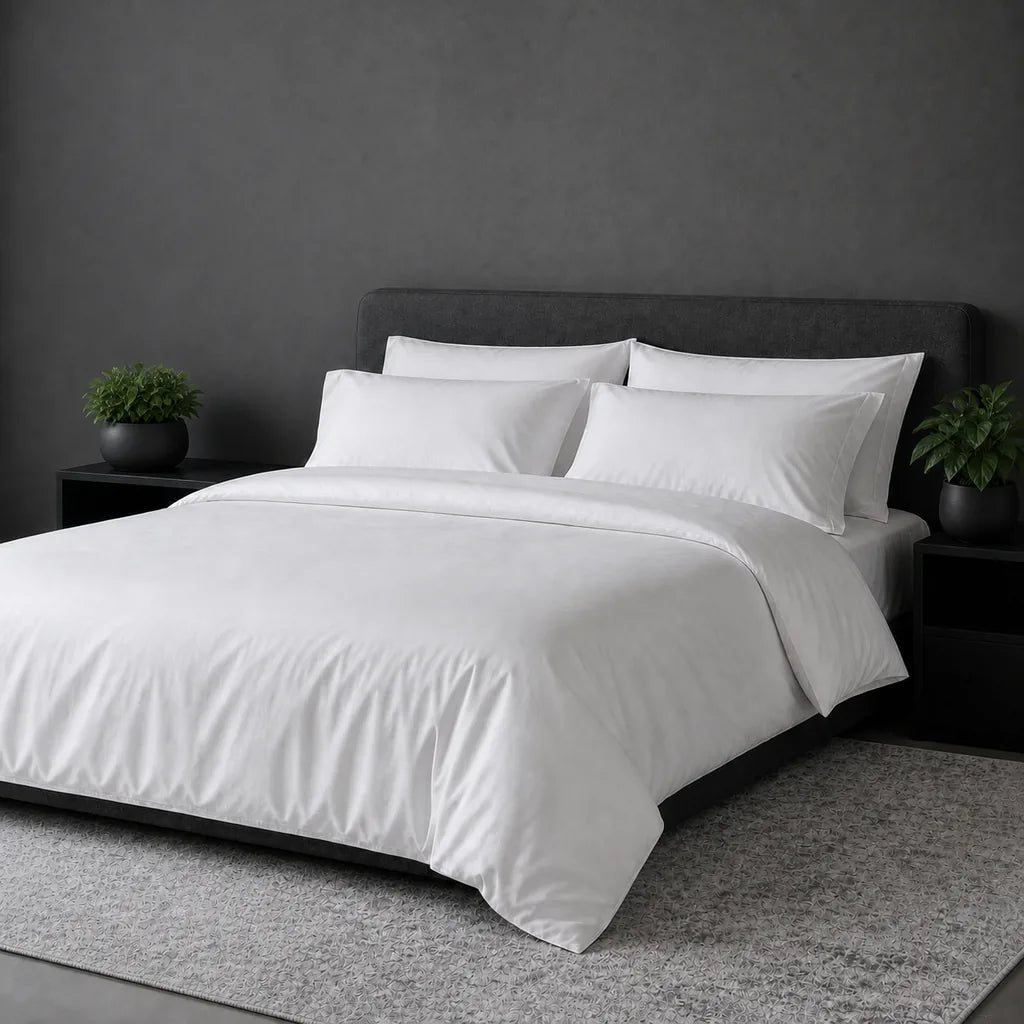 White 300TC plain duvet cover with no satin stitch - hero - Linen and Co