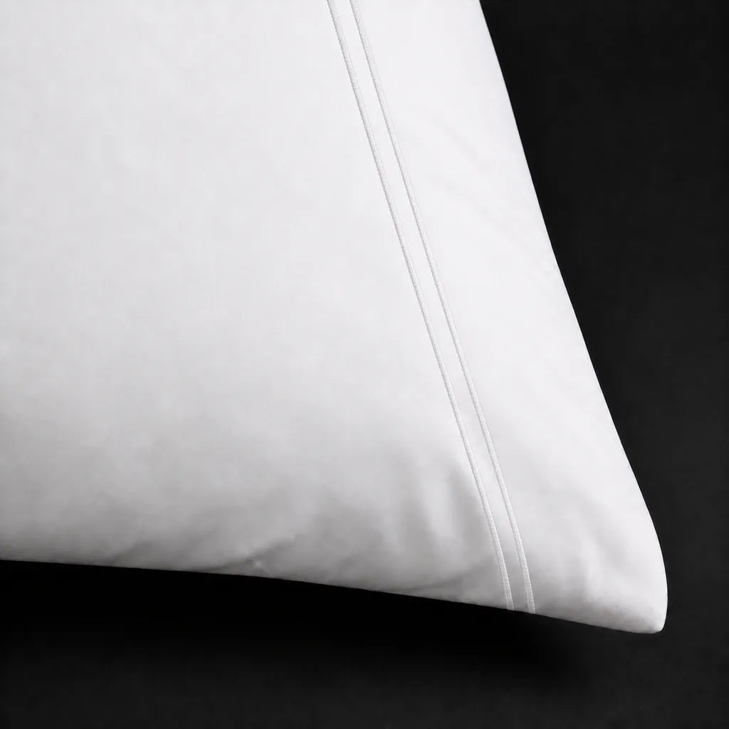 White 300TC plain duvet cover with White two row satin stitch - satin stitch close-up - Linen and Co