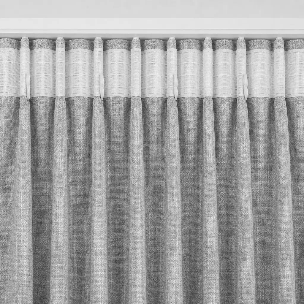 Close-up of Daloa Cloud blockout taped curtain fabric by Silk House for Linen & Co