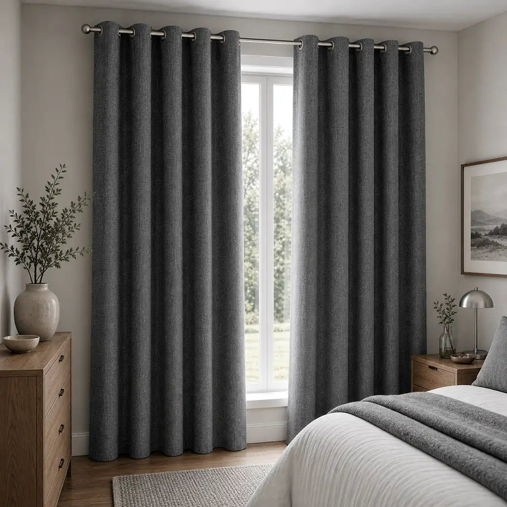 Daloa Storm blockout ready-made eyelet curtain by Silk House for Linen & Co