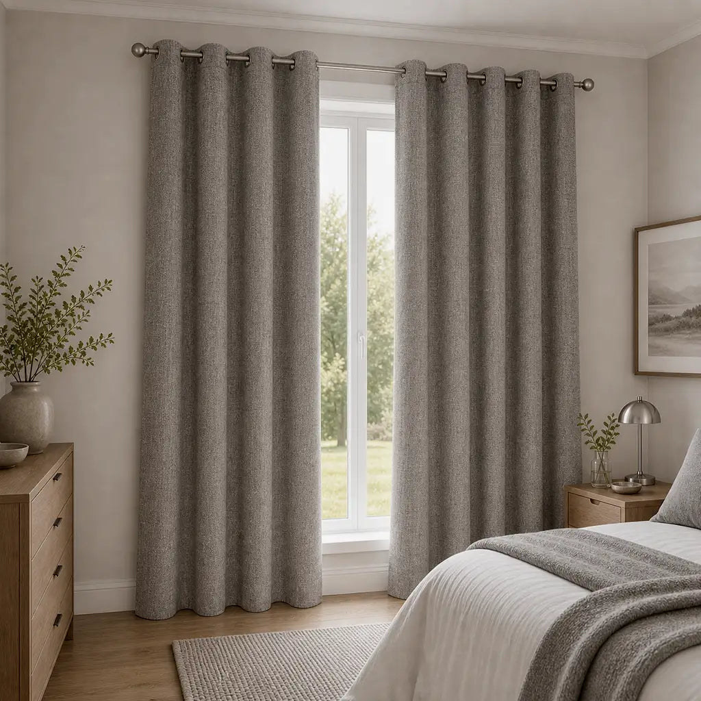 Daloa Coffee blockout ready-made eyelet curtain by Silk House for Linen & Co
