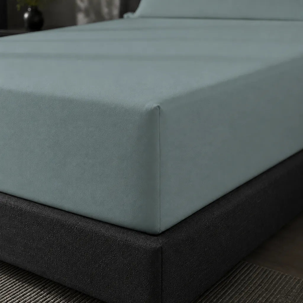 Duck Egg Cotton Percale 200TC Fitted Sheets extra depth deep pocket corner detail - Linen and Co
