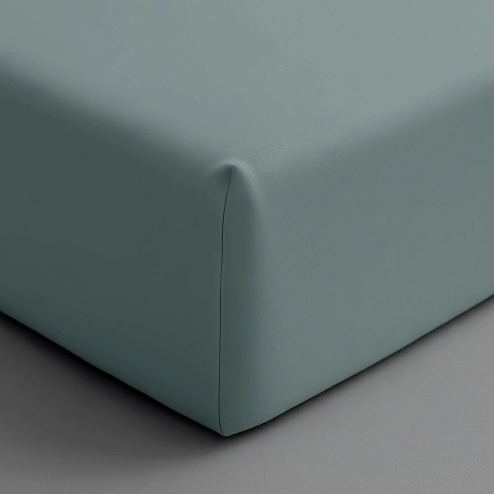 Duck Egg fitted sheet corner detail by Linen and Co - premium hospitality