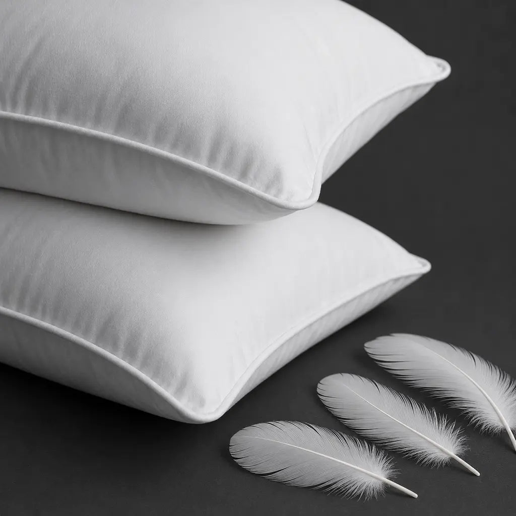 Two Duck Feather Pillows with natural white feather filling detail