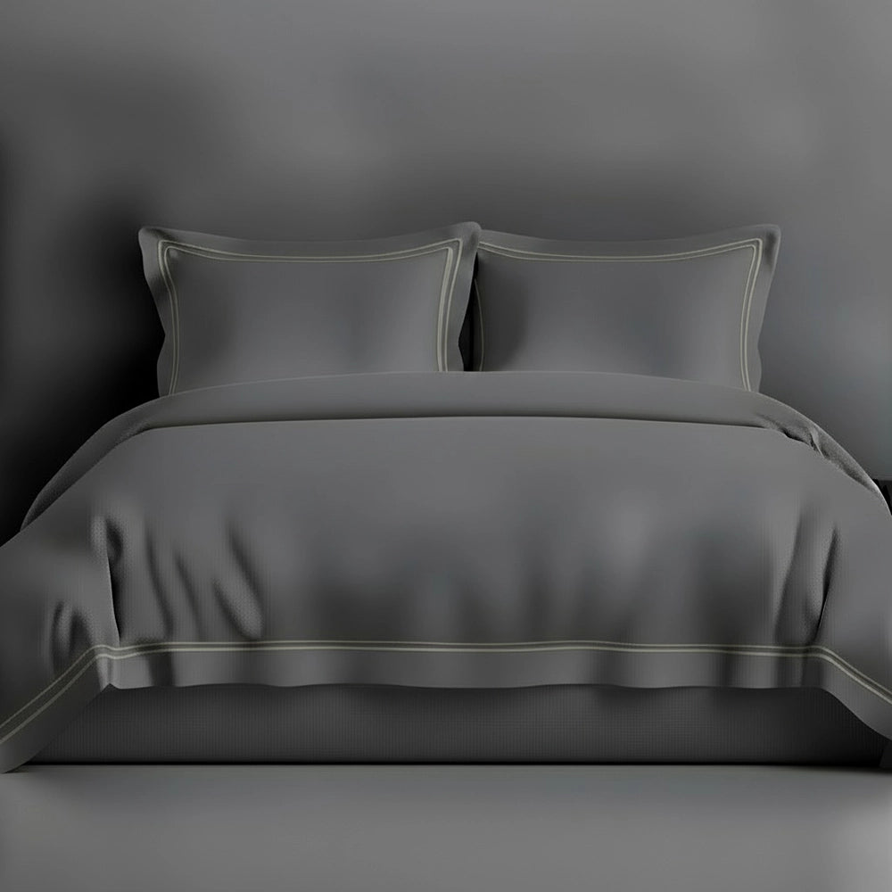 Grey Oxford duvet cover with satin stitch by Linen and Co - luxury hospitality bed linen