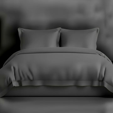 Grey Oxford duvet cover with no satin stitch - Linen and Co