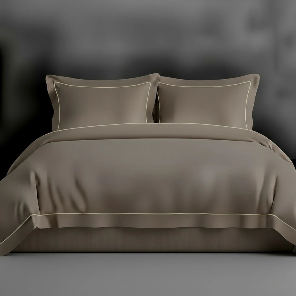 Stone Oxford duvet cover with satin stitch by Linen and Co - luxury hospitality bed linen