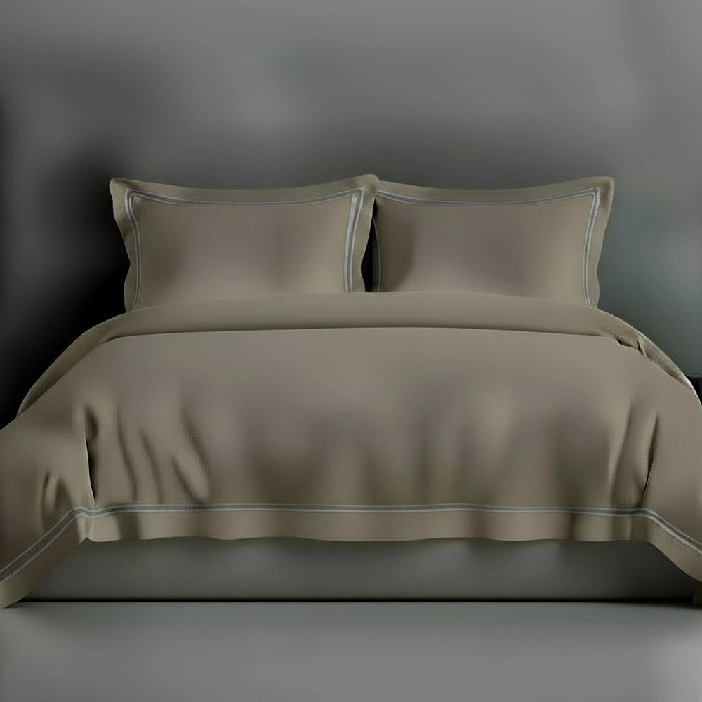 Stone Oxford duvet cover with satin stitch by Linen and Co - luxury hospitality bed linen