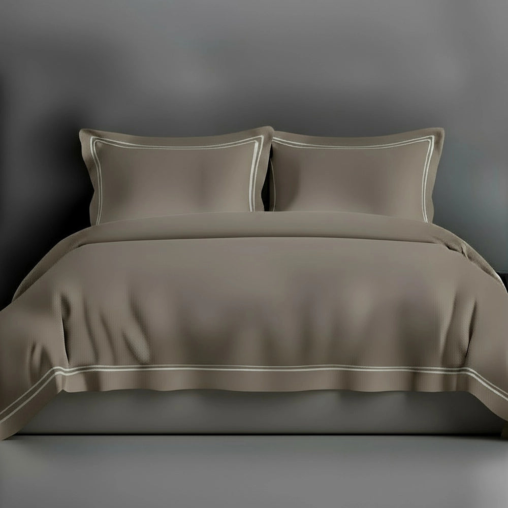 Stone Oxford duvet cover with satin stitch by Linen and Co - luxury hospitality bed linen