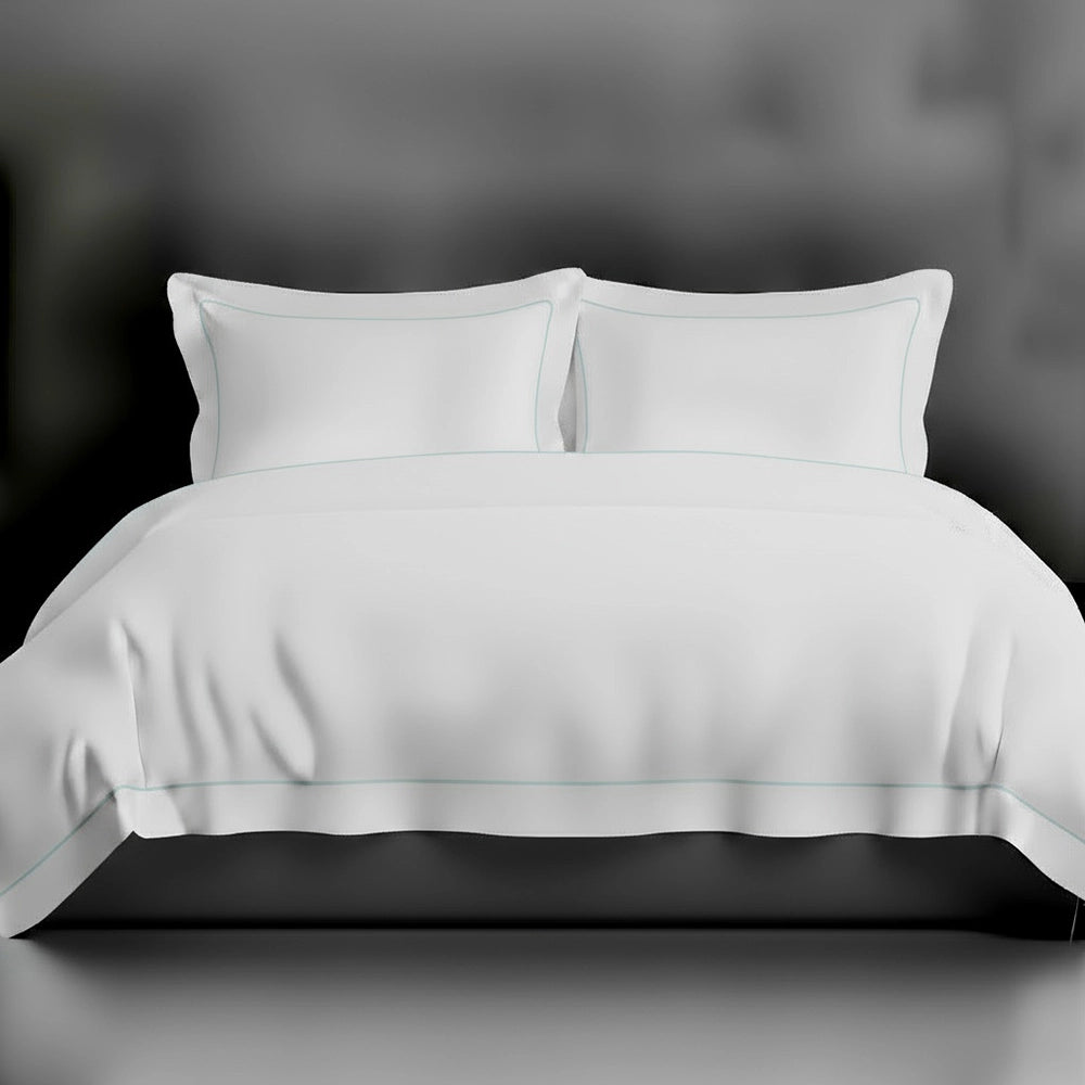 White Oxford duvet cover with satin stitch by Linen and Co - luxury hospitality bed linen