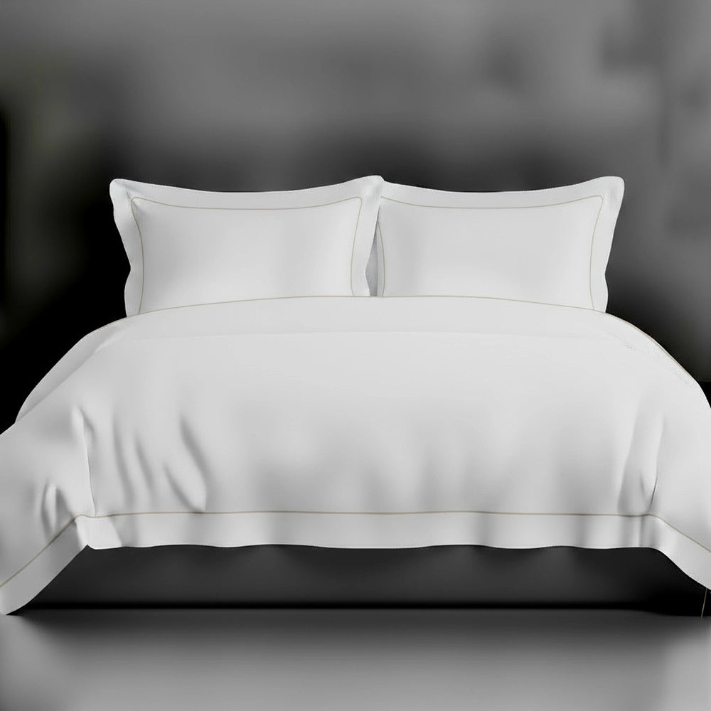 White Oxford duvet cover with satin stitch by Linen and Co - luxury hospitality bed linen