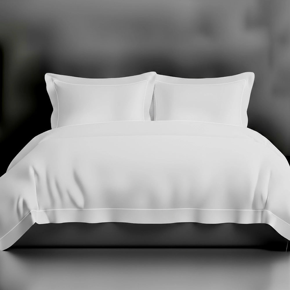 White Oxford duvet cover with satin stitch by Linen and Co - luxury hospitality bed linen