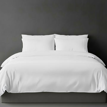 White duvet cover with white two row satin stitch - Linen and Co