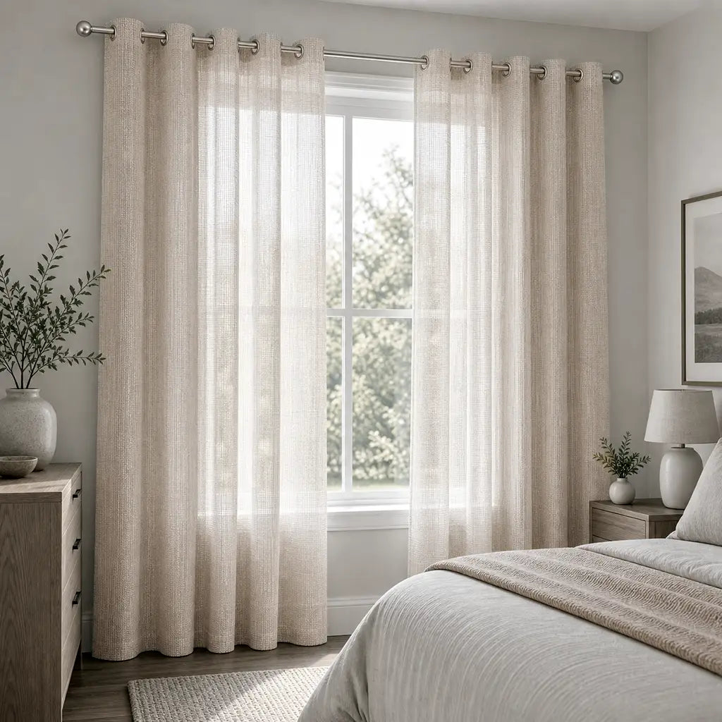 Ella sheer ready-made eyelet curtain in Sand
