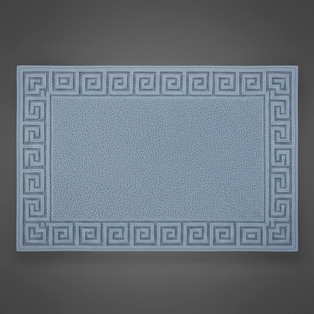 French Blue SB bath mat with Greek key border by Linen and Co - premium hospitality bath linen