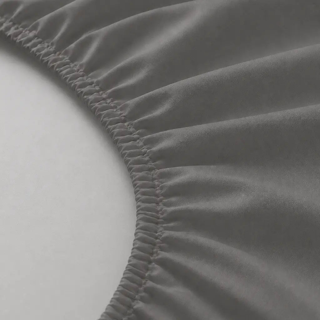 Grey Polycotton Percale 200TC Fitted Sheets elastic edge detail - Linen and Co