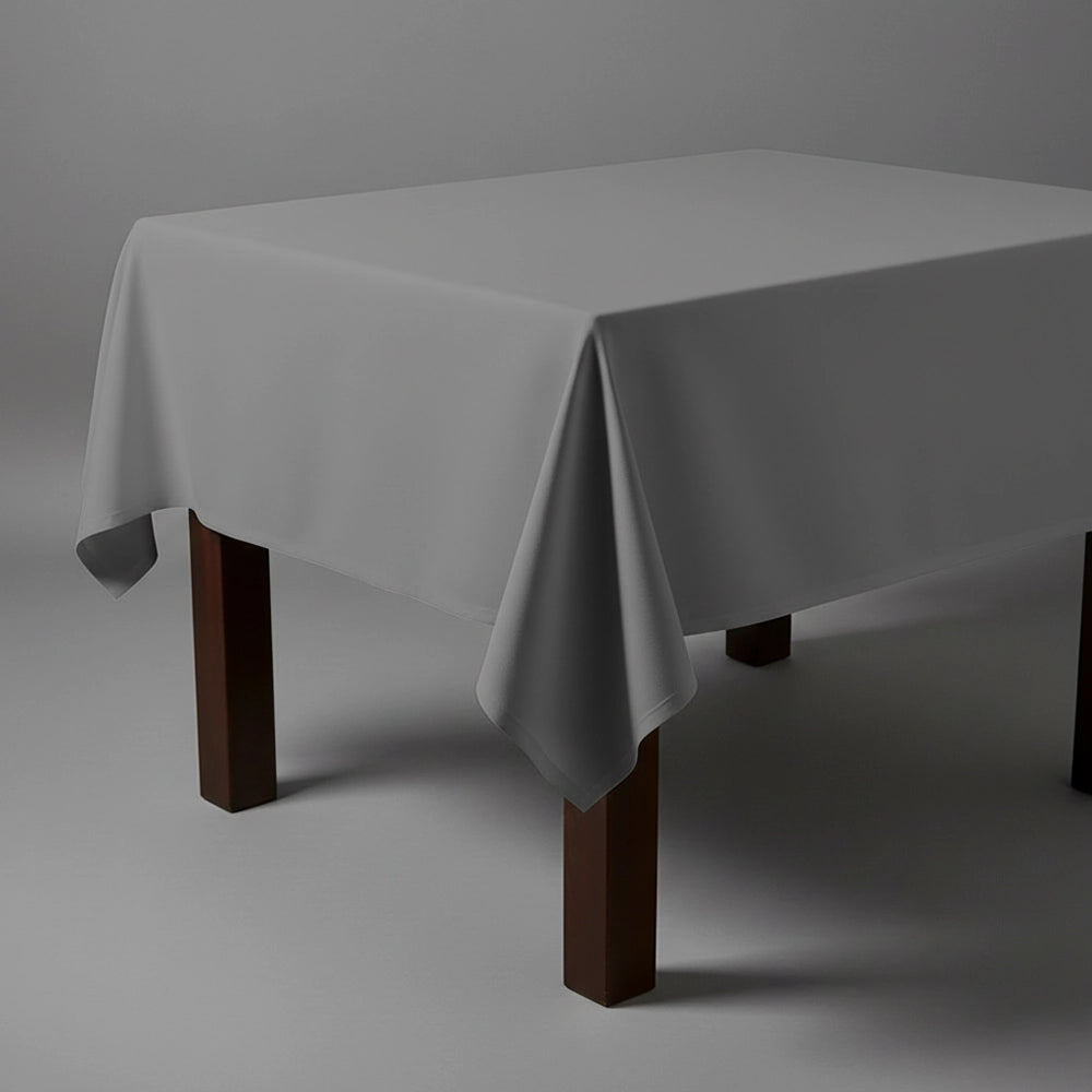 Grey square table cloth on wooden table by Linen and Co - premium hospitality table linen