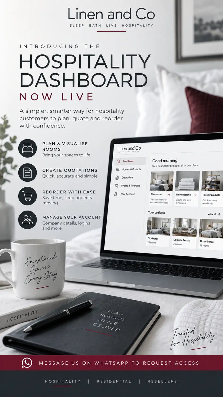 Linen and Co Hospitality dashboard and account features