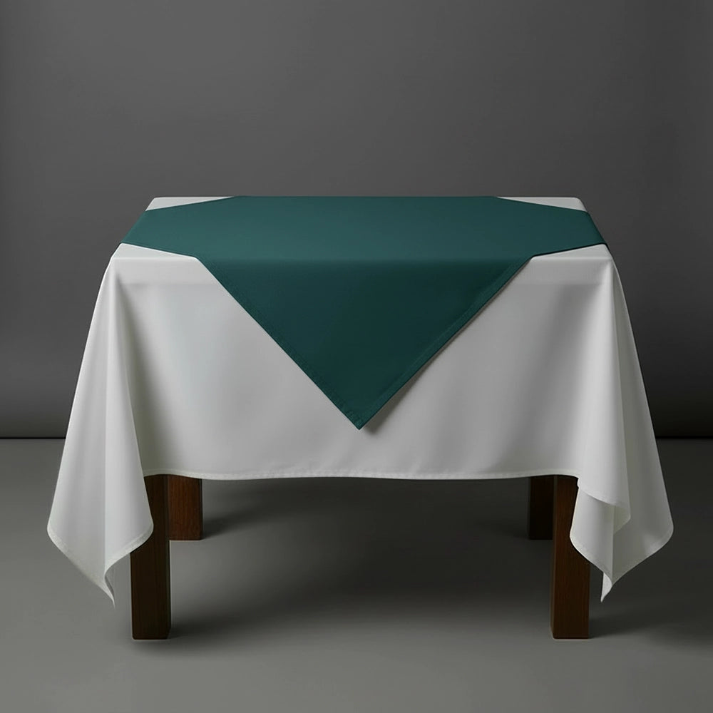 Hunter Green overlay on a white table cloth by Linen and Co - premium hospitality
