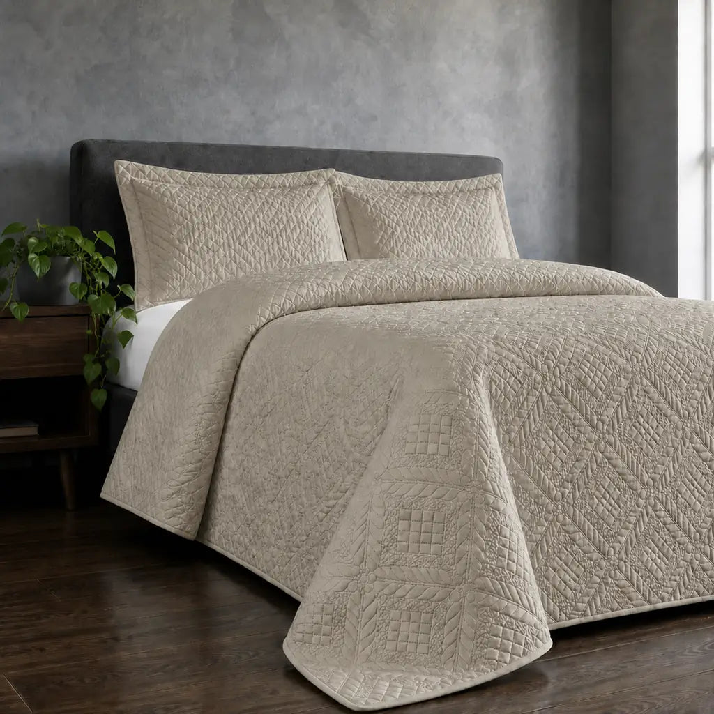 Natural Istanbul Quilted Bedspread Set - Hero room view