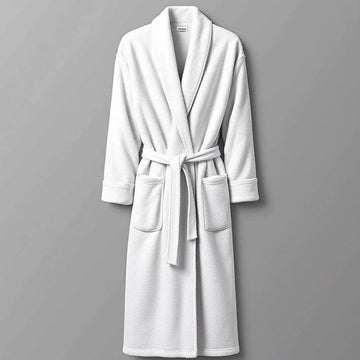 Linen and Co White Towelling Bath Robe on a grey background