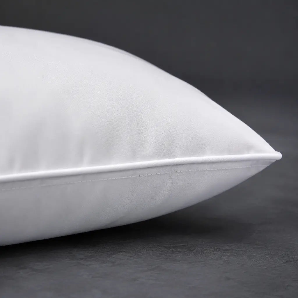 Luxury Microfibre Pillow close-up showing smooth resilient loft and piped shell