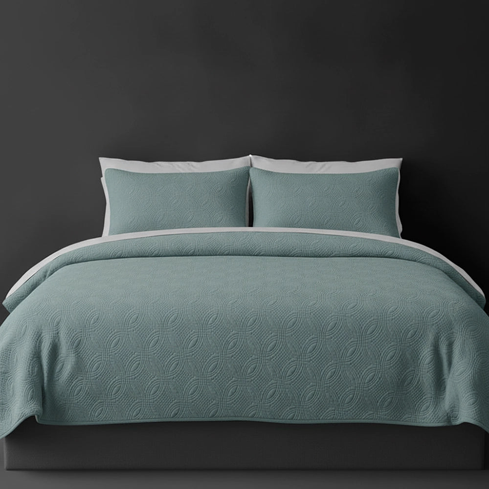 Marine Munich bedspread on bed by Linen and Co - luxury hospitality bedspread with textured finish