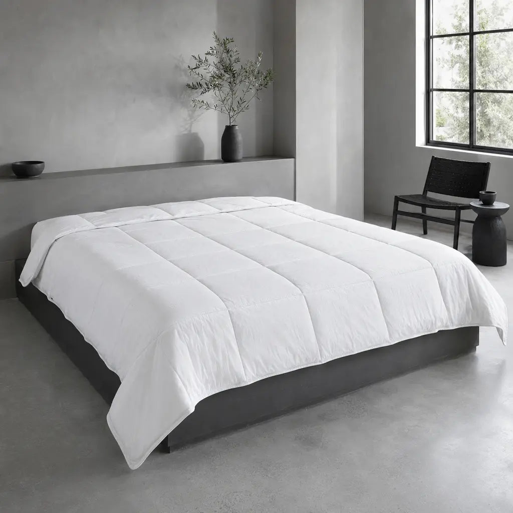 Natural Cotton Duvet Inner in an airy cool grey bedroom