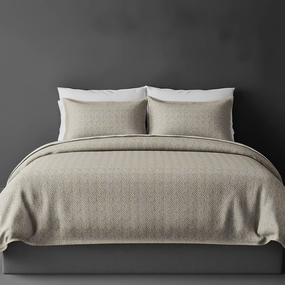 Natural Beige Rome bedspread on bed by Linen and Co - luxury hospitality bedspread with textured finish