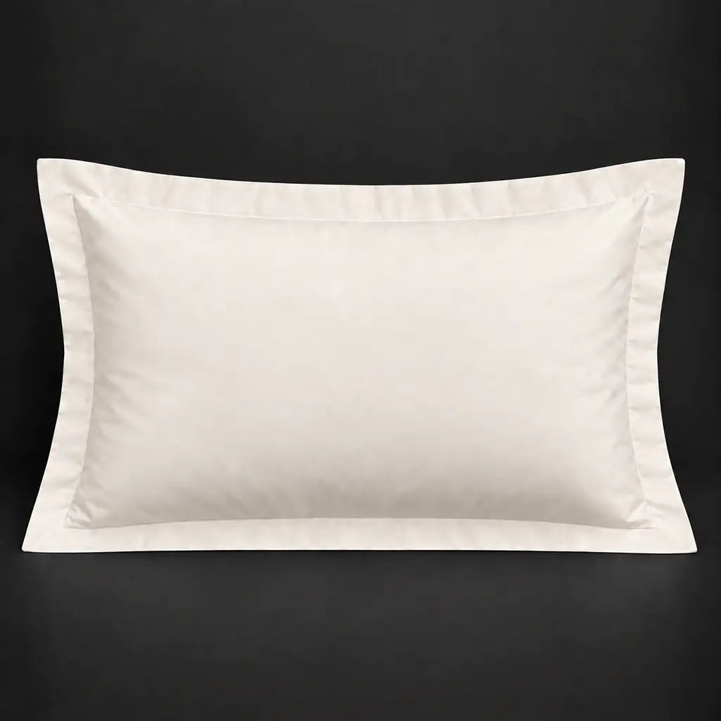 Cream Oxford 200TC polycotton percale pillowcase for Standard and King sizes with no satin stitch border by Linen and Co