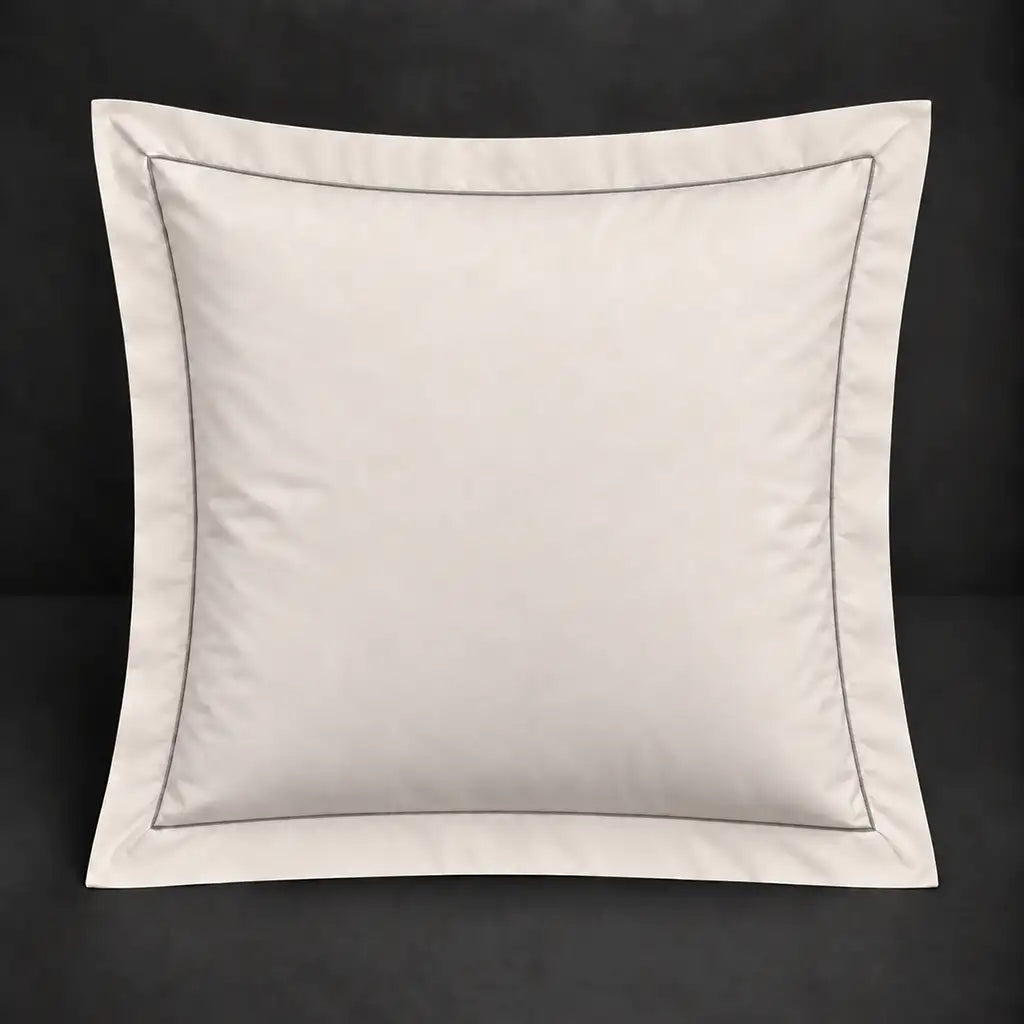 Cream Oxford 200TC cotton percale continental pillowcase with one row grey satin stitch border by Linen and Co