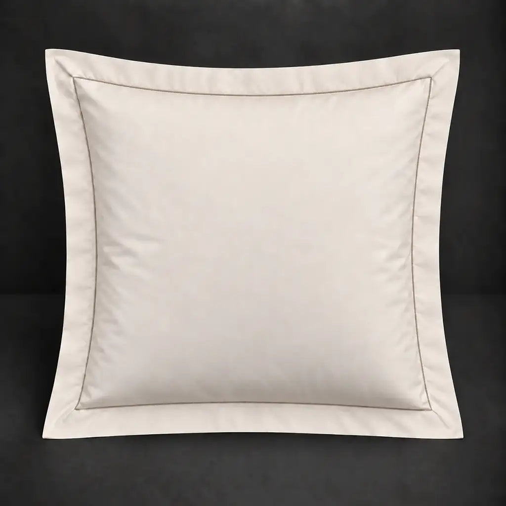 Cream Oxford 200TC polycotton percale continental pillowcase with one row stone satin stitch border by Linen and Co
