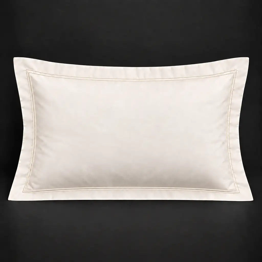 Cream Oxford 200TC cotton percale pillowcase for Standard and King sizes with two row cream satin stitch border by Linen and Co