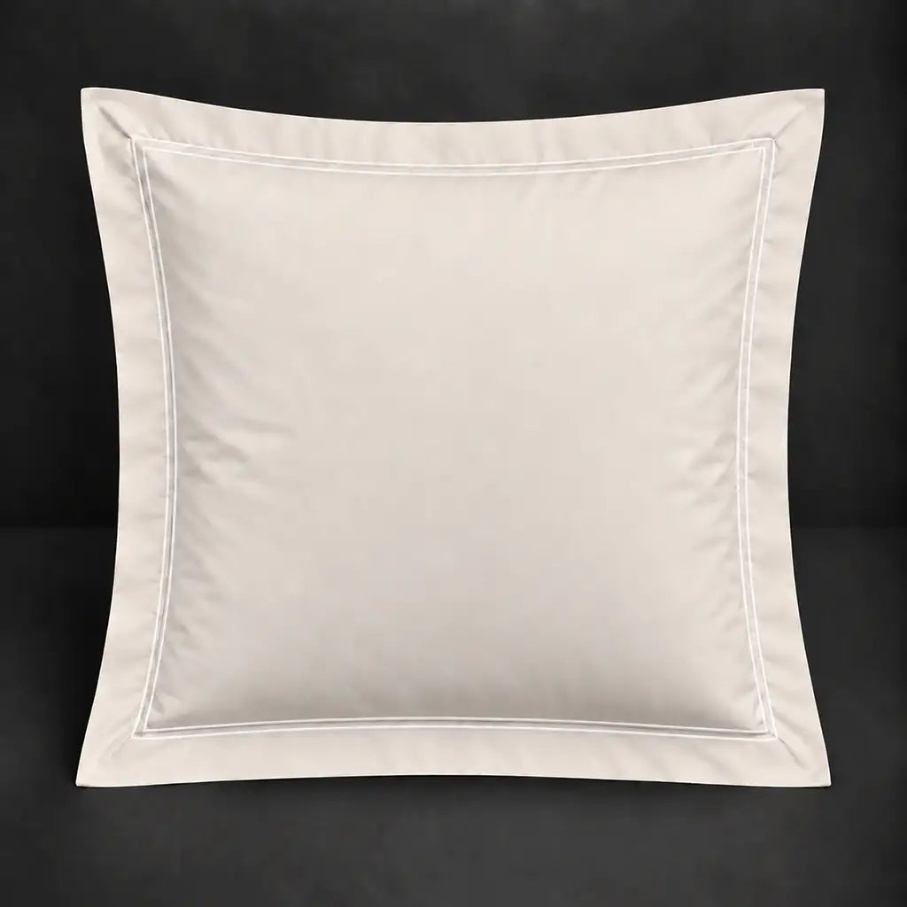 Cream Oxford 200TC cotton percale continental pillowcase with two row white satin stitch border by Linen and Co
