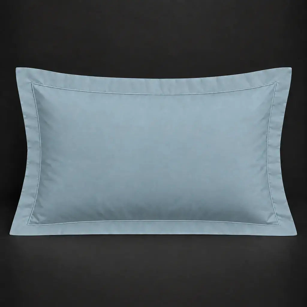 Duck egg Oxford 200TC cotton percale pillowcase for Standard and King sizes with one row duck egg satin stitch border by Linen and Co