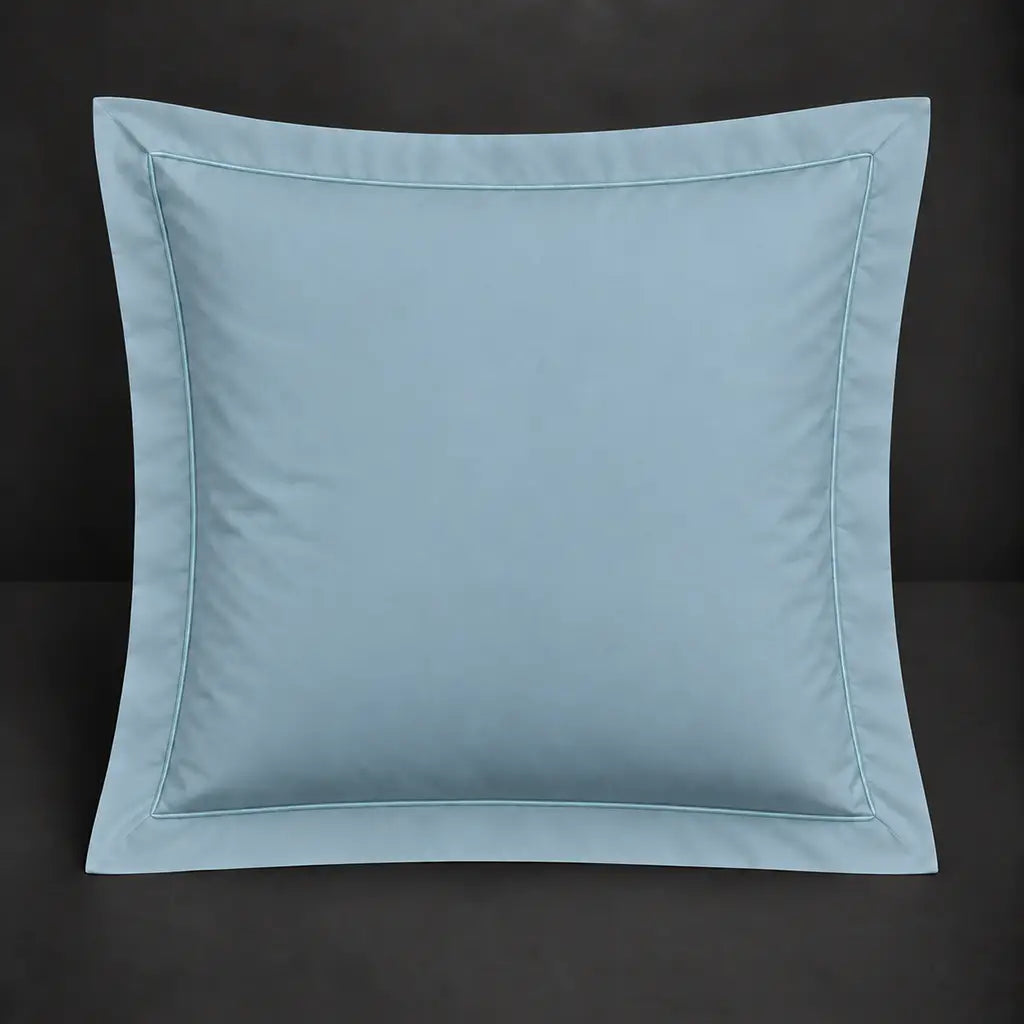 Duck egg Oxford 200TC polycotton percale continental pillowcase with one row duck egg satin stitch border by Linen and Co