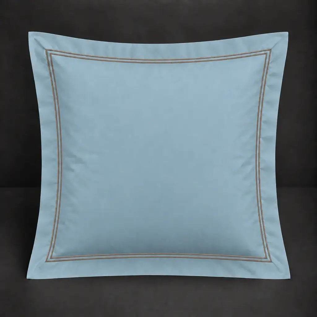 Duck egg Oxford 200TC cotton percale continental pillowcase with one row stone satin stitch border by Linen and Co