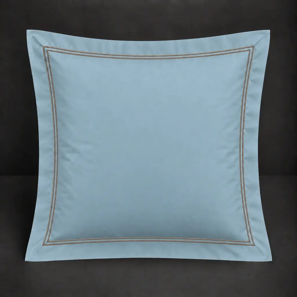 Duck egg Oxford 200TC cotton percale continental pillowcase with two row stone satin stitch border by Linen and Co