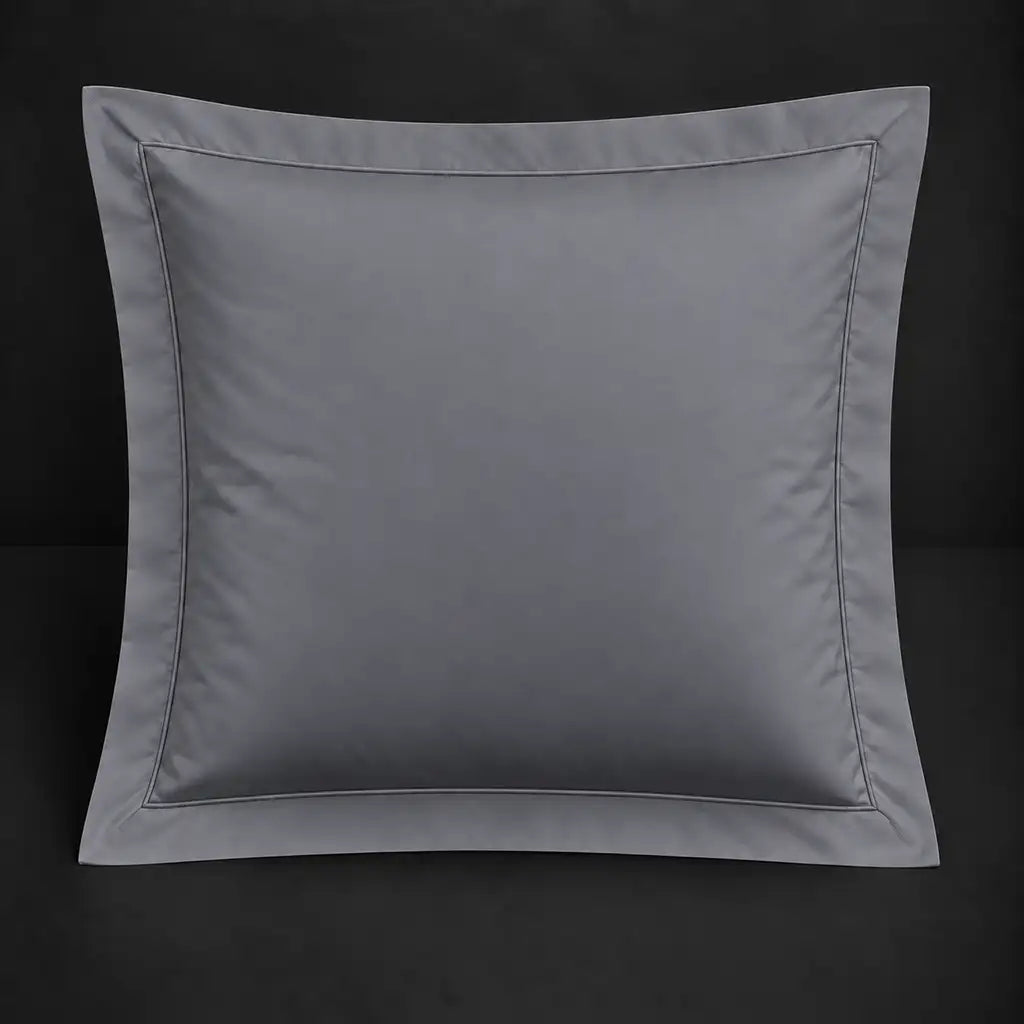 Grey Oxford 200TC polycotton percale continental pillowcase with one row grey satin stitch border by Linen and Co