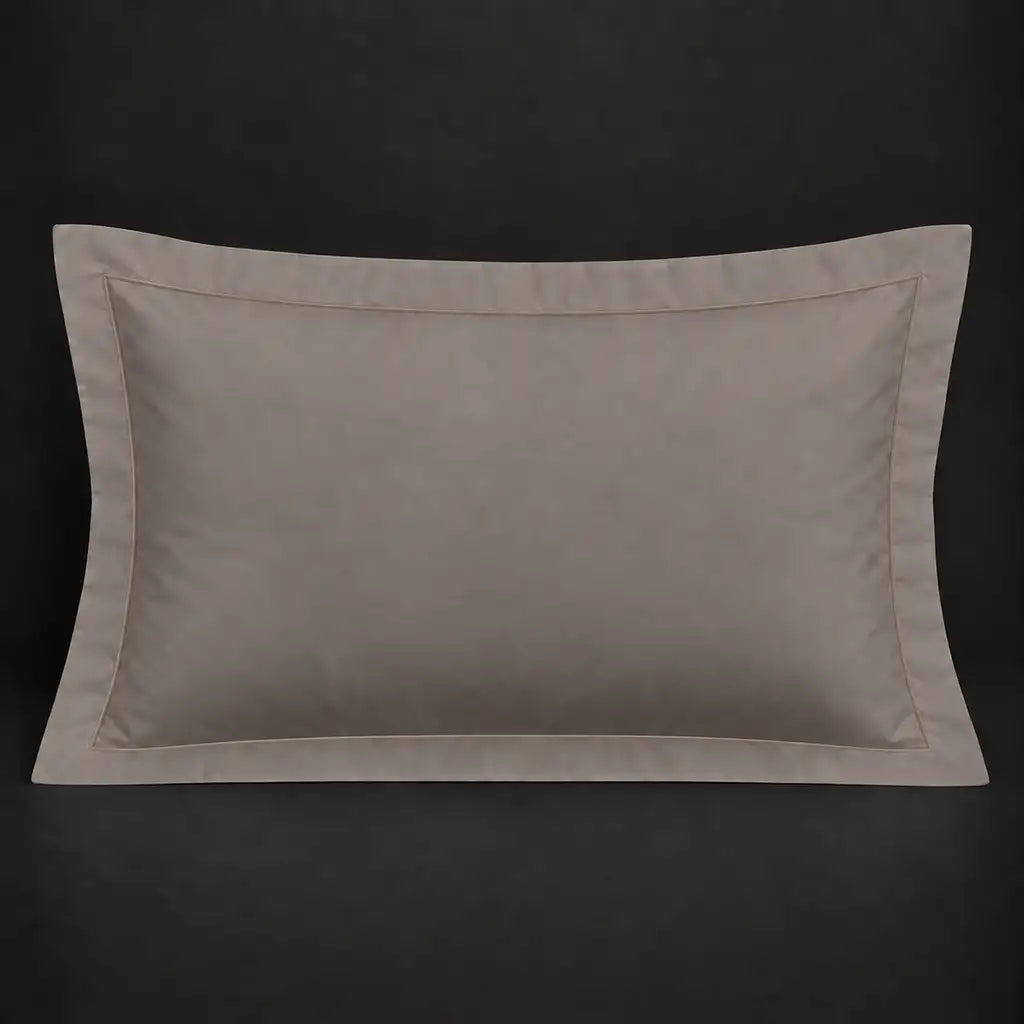 Stone Oxford 200TC cotton percale pillowcase for Standard and King sizes with one row stone satin stitch border by Linen and Co