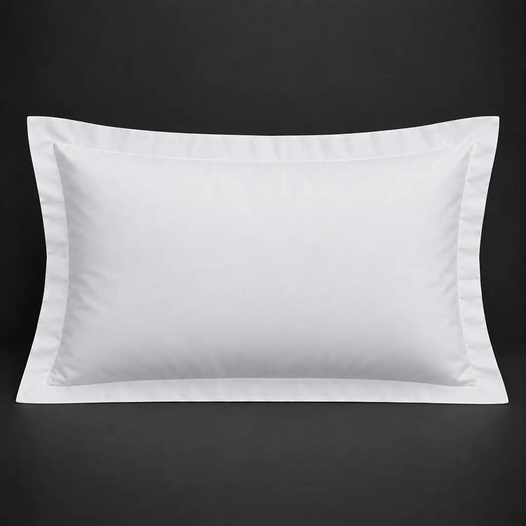 White Oxford 200TC polycotton percale pillowcase for Standard and King sizes with no satin stitch border by Linen and Co