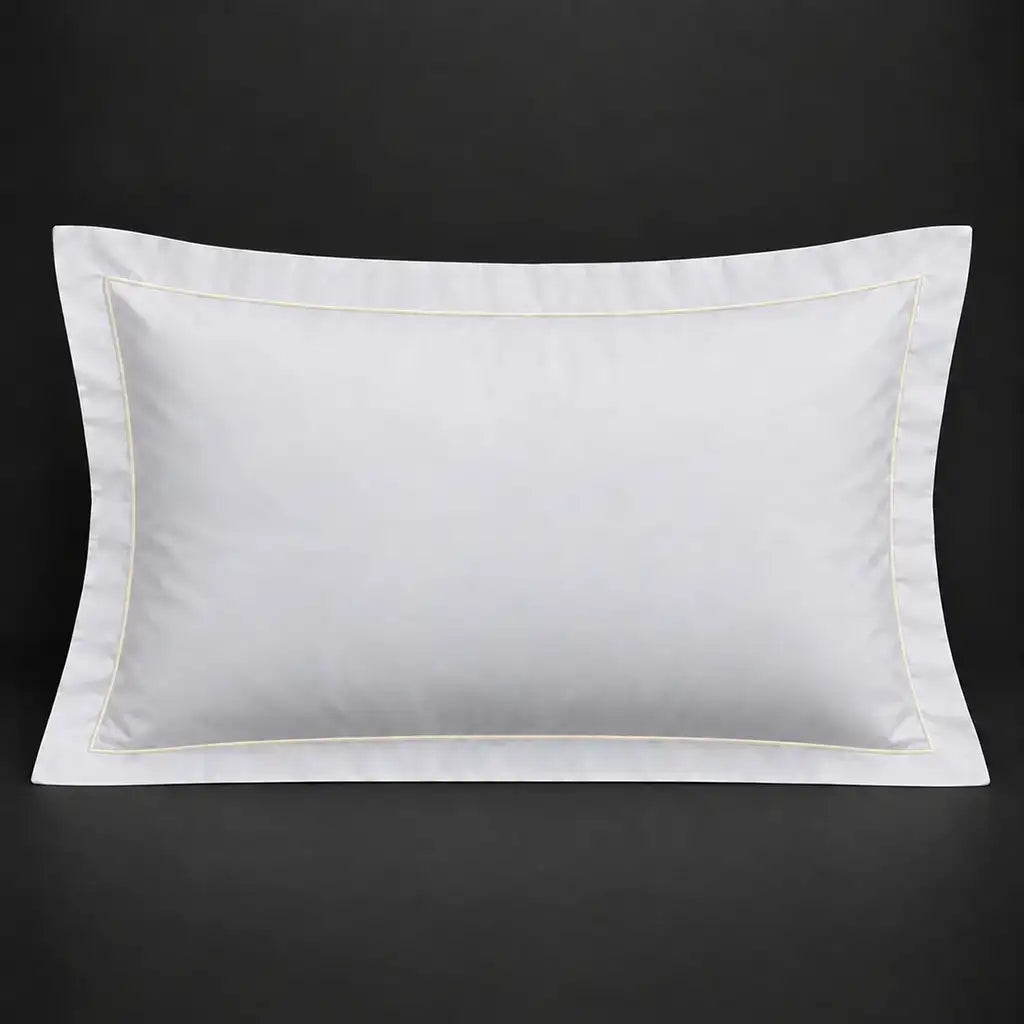 White Oxford 300TC 100% cotton percale pillowcase for Standard and King sizes with one row cream satin stitch border by Linen and Co